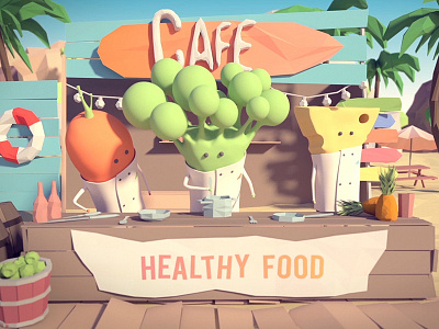 Chefs 3d animation broccoli cafe carrot character cheese concept food healthy model visual