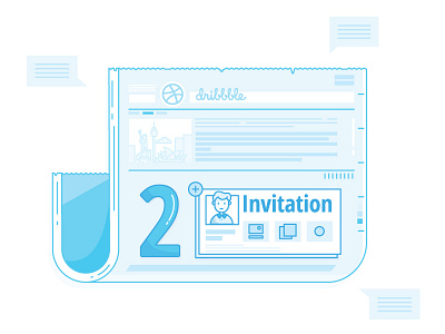 2 Invites add blue dribbble illustration invite light lines new newspaper player text vector