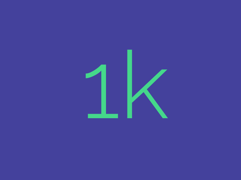 1k followers! 1000 1k blue followers green happy kickative level milestone stop motion thousand wiggle