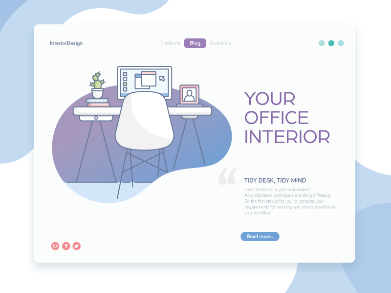 InteriorDesign message desktop chair freelance office interior webiste kickative vector illustration design web
