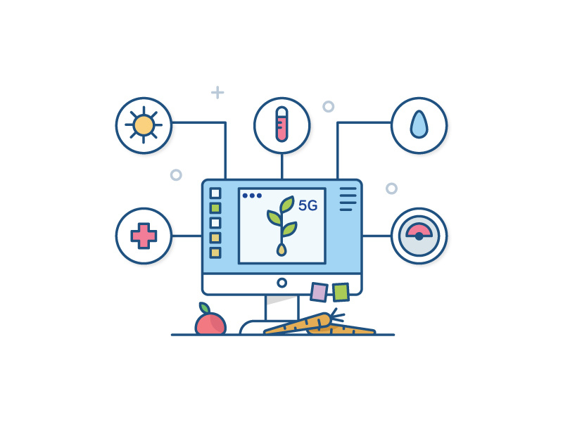 5G health analytic growth plant vegetables seed computer web data vector illustration 5g