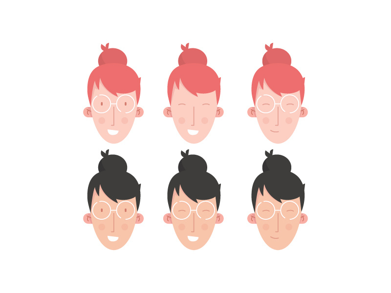 Faces, work in progress color thin smile hair glasses ginger women girl teacher flat faces character