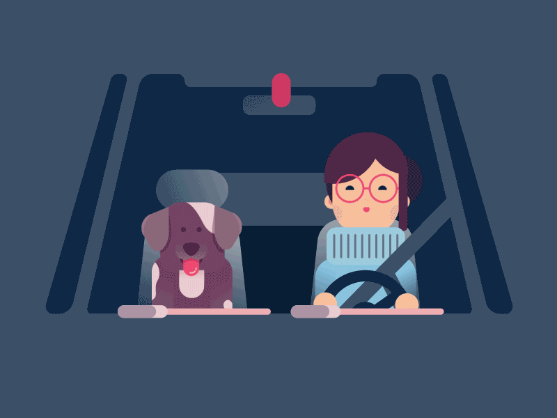Driving motion wipers glasses joystick flat gif animation new love dog drive car