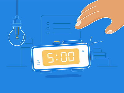 morning illustration alarm alarm clock blue design flat illustration lines morning outlines vector