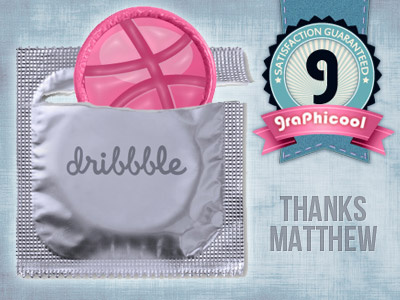 Thanks For the Invite dribble invite condom virgin thanks pink blue denim sex thank you debut first shot dribbble invite