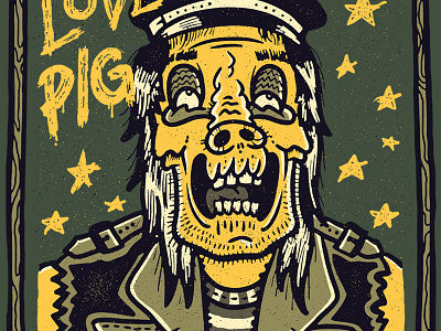 Love Pig biker character design grungy leather scary skull stars type