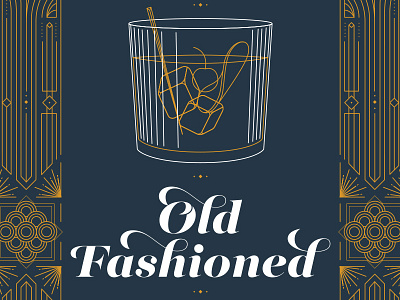 Old Fashioned art deco design drink illustration line old fashioned whiskey
