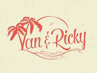 Van + Ricky beach illustration lettering save the date wedding