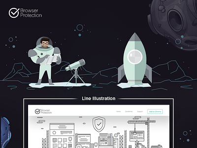 Browser Protection in Space design illustration landing