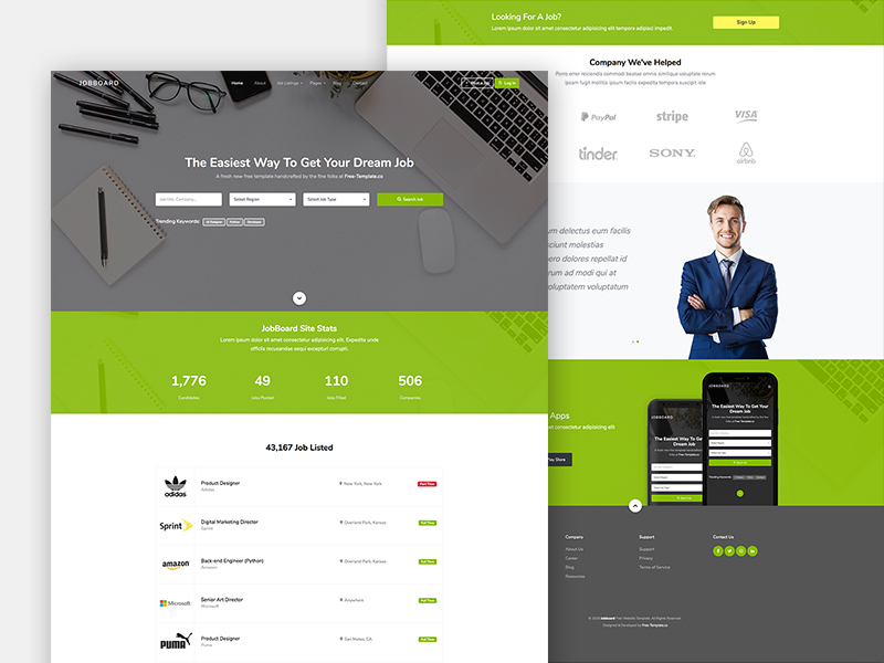 New Jobboard Free Website Template by Free-Template.co free html design bootstrap free template bootstrap 4 ux ui