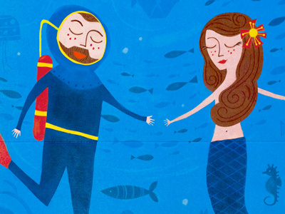 Save The Date deep sea diver fish illustration invitation mermaid sea