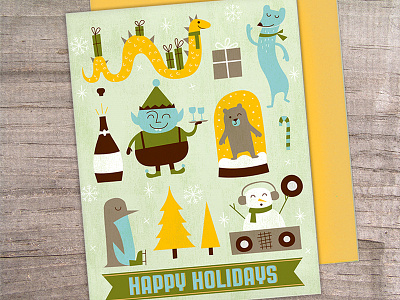 Jolly Posse Winter Holiday Greeting Card characters children christmas design elf greeting card holiday illustration kids monster vintage winter