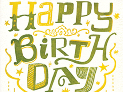 Happy Birthday greeting card calligraphy hand lettering ornamental texture typography