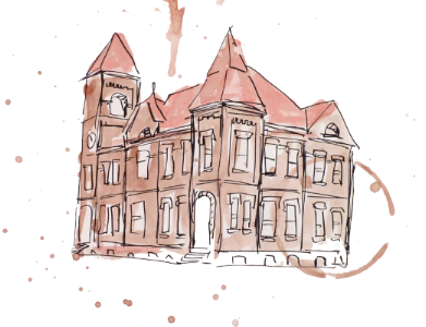 historic coffee building art brown building coffee drawing hand drawn illustration sepia