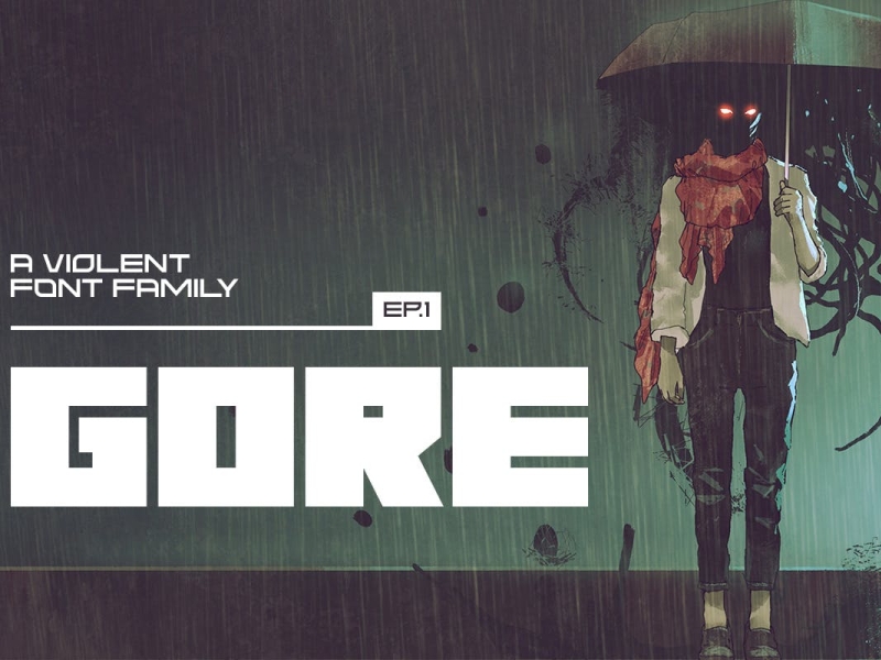 Gore Regular Font app branding design display font futuristic game graphic design horror illustration logo sans script strong typography ui ux vector