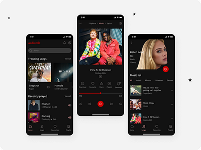 Music App UI ( dark theme) app app design artist branding colours creative daily ui dark theme design images ios layout minimal music music app music player ui uiux ux