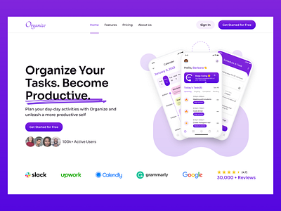 Hero Section for Task Management Website calender daily ui design hero home page landing page minimal saas task management to do to do list ui uiux user interface web app web design web page