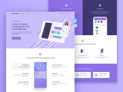 Feature page - Chat & Messaging chat bot features page hero area icon landing page messaging mock up notification saas landing page sendbird tech company webdeisgn