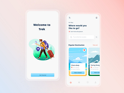 Travel App app design illustration journey mobile app design tour travel travel app design trek ui vacation