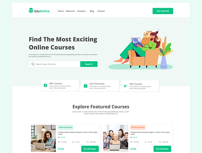 Eduonline (E-Learning Landing Page) e learning page education elearning landing page online education onlineplatform platform ui
