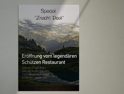 Eröffnung vom legendären Schützen Restaurant poster design flyer flyer design graphic design mountains switzerland