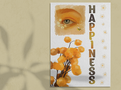 Poster about happiness chamomile design flyer flyer design graphic design happiness happy illustration poster yellow