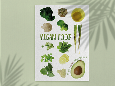 Poster with set of vegan food design flyer flyer design food graphic design green illustration poster vegan vegetables watercolor