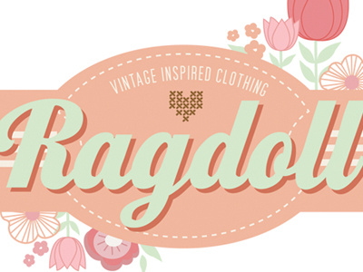 Ragdoll floral flowers logo stitch typography vintage