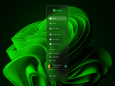 Spotify - Sidebar Navigation Glass animation bar app design glass morphism music musicplayer navigation sidebar spotify spotifydesign ui uidesign