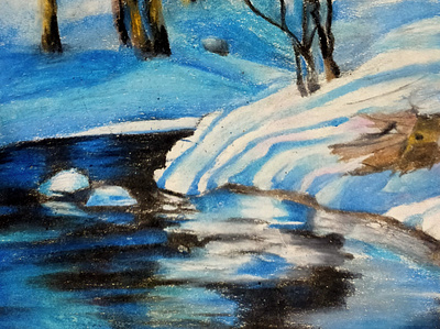 Reflections art artist branding design drawing jungle oil pastels painting reflections snow water winter woods