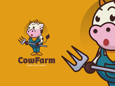 Cow Farm Mascot Logo black and white