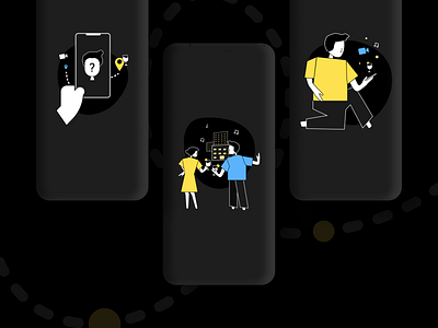 Hyppe app dark mode dark theme illustraion mobile onboard social ui