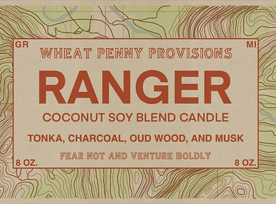 Ranger Label adventure branding candle design illustration label logo packaging ranger topographical map yosemite
