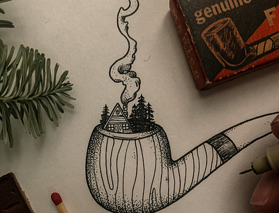 Hand-Drawn Practice adventure branding cabin design hand drawn illustration nature pigma micron pipe smoke