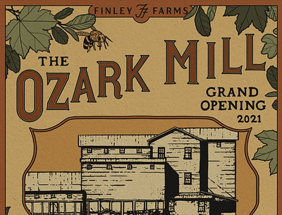 Ozark Mill Grand Opening Poster adventure branding design explorer farm historic illustration logo mill ozark restoration