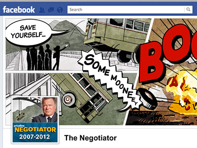 The Negotiator's Last Deal - Facebook Cover comic design facebook cover illustration priceline.com william shatner
