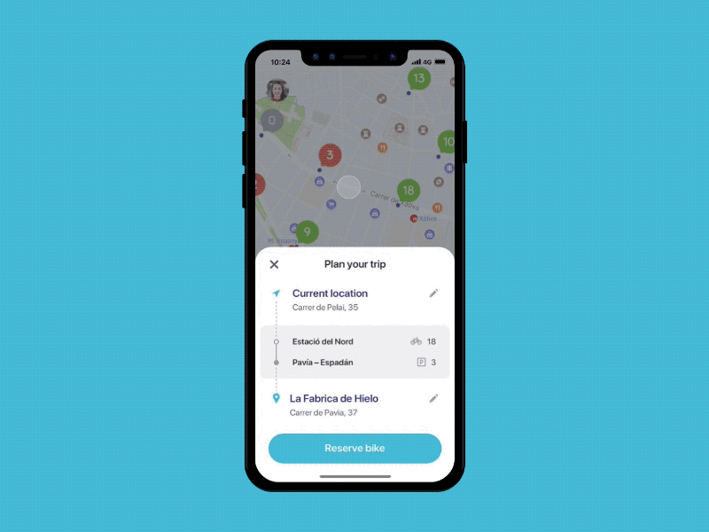 Valenbisi – Plan your trip map reserve iphone x reservation unlock bicycle bike principle prototype valencia valenbisi app animation