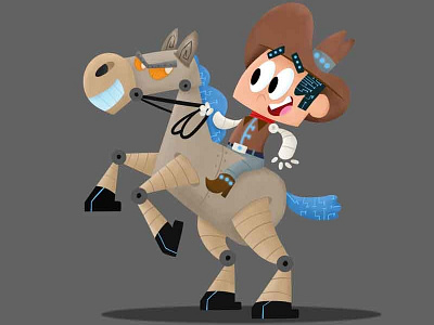 Bionic Cowboy art cartoon character character design cowboy fun horse illustration painting