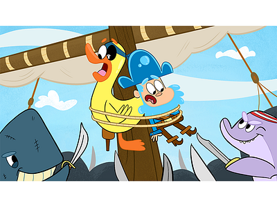 Captain Bubblebeard Scene cartoon character design dolphin duck illustration pirate scene toy tv whale