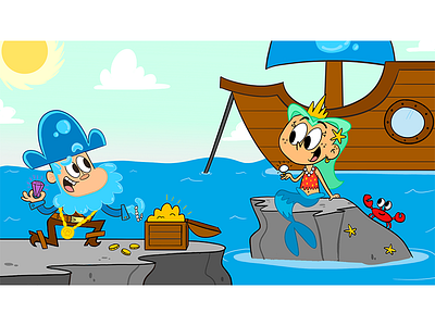 Captain Bubblebeard Scene cartoon character design illustration mermaid ocean pirate scene toy treasure tv