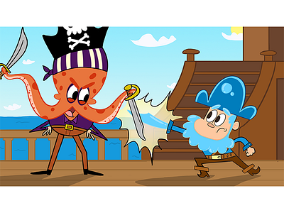 Sword Fight cartoon character design fight illustration pirate scene squid sword toy tv