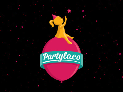 Partyloco balloon fly girl logo pink star turquoise yellow