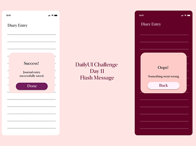 DailyUI Challenge Day 11 Flash Message app design feminine ui