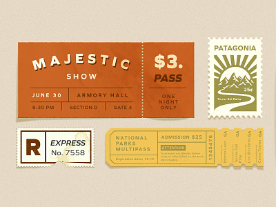 hero image design details illustration. stam old pass texture tickets typography vintage