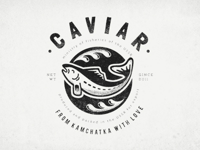 caviar clothes print black caviar fish illustration old fashioned retro salmon shabby t shirt print threadbare typography washed out