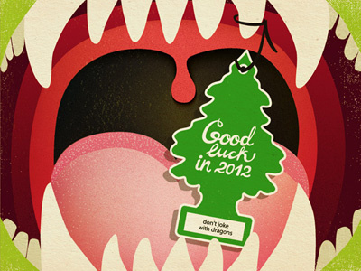 don't joke with dragons dragon fir illustration new year postcard retro texture tongue trap vector