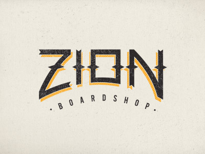 Zion boardshop lettering logo logotype old fashioned texture typography zion