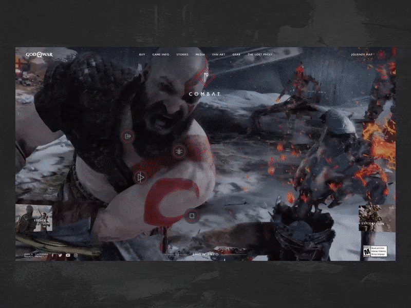 God of War cinematic experience webgl interactive design iconography video cinematic ui game