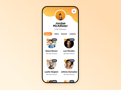 Profile avatar clean color friends interaction ios list mobile orange profile ui ux white