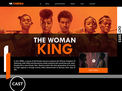 4k cinema landing page (The woman king) daily ui design landingpage logo typography ui